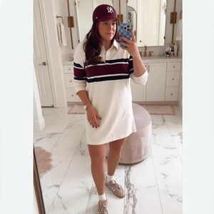 Abercrombie & Fitch Cream Long Sleeve Polo Dresswith Stripes Size Small Tall